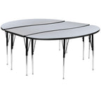 Flash Furniture Emmy 2 Piece 86" Oval Wave Flexible Grey Thermal Laminate Activity Table Set - Standard Height Adjustable Legs