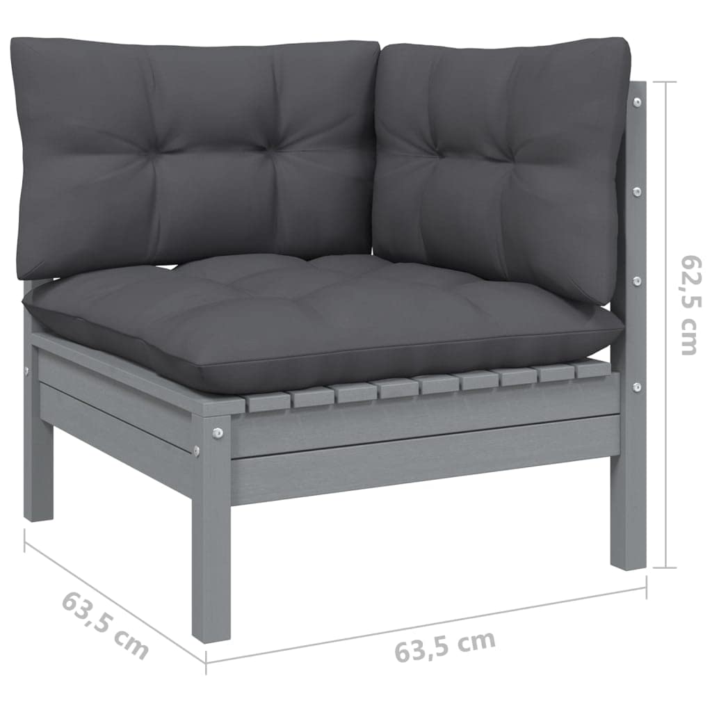 vidaXL Solid Pinewood Patio Lounge Set 6 Piece with Cushions Garden Outdoor Lawn Yard Terrace Balcony Wooden Seat Seating Furniture Gray
