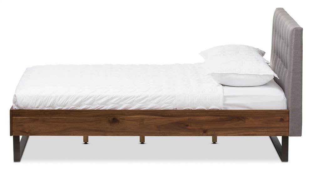 Baxton Studio Mitchell Tufted King Platform Bed in Gray and Brown