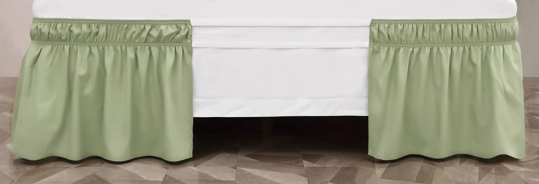 Toodou Easy To Install Wrap Around Sage Green Bed Skirt Three Fabric Sides Elastic Dust Ruffled 21 Inch Tailored Drop, Fade Resi