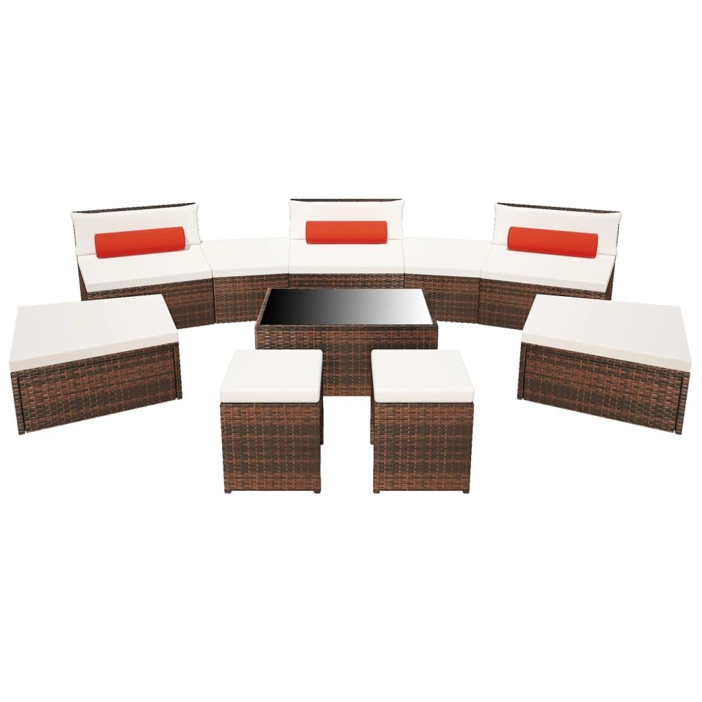 10 Piece Patio Lounge Set with Cushions Poly Rattan Brown