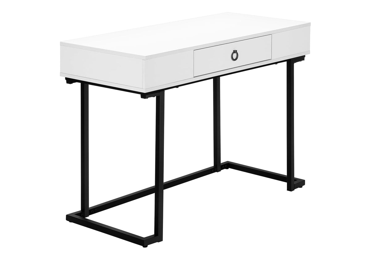 Monarch Specialties 7385 Computer Desk, Home Office, Laptop, Storage Drawers, 42&quot; L, Work, Metal, Laminate, Glossy White, Black, Contemporary, Modern Desk-42, 41.75&quot; L x 19.75&quot; W x 30&quot; H