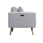 Lilola Home Easton Light Gray Linen Fabric Sofa with USB Charging Ports Pockets & Pillows