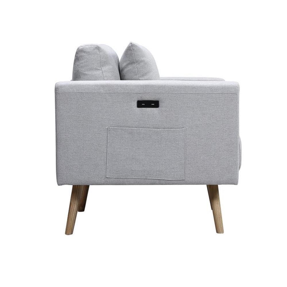 Lilola Home Easton Light Gray Linen Fabric Sofa with USB Charging Ports Pockets & Pillows