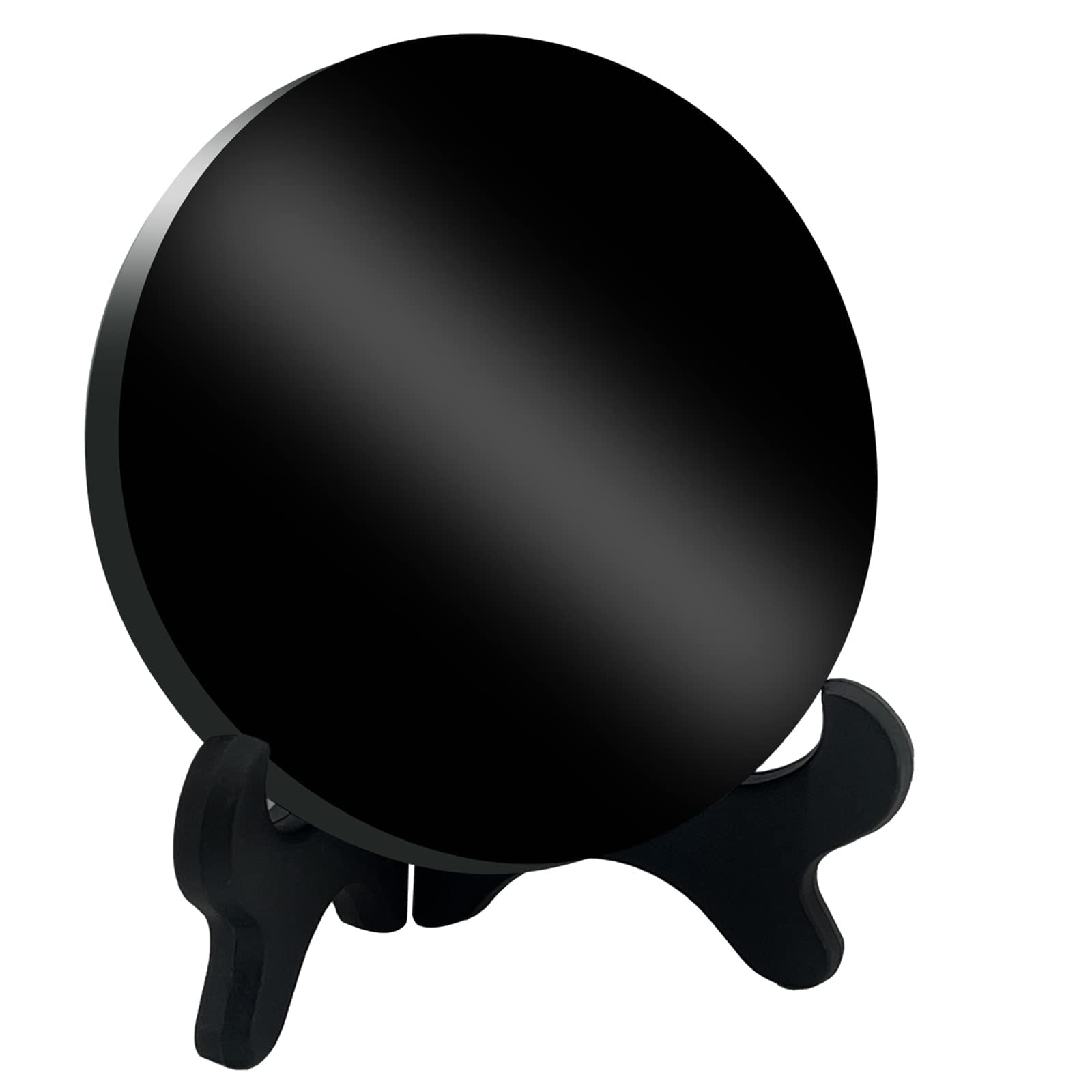AGERYU Black Obsidian Scrying Mirror, Obsidian Mirror with Stand and Bag for Divination, Meditation, Healing, Feng Shui (80mm(3.