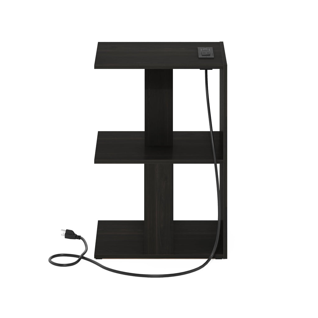 Furinno Boyate Open Storage Sofa Side Table, End Table with USB and Type-C Charging Port, Espresso
