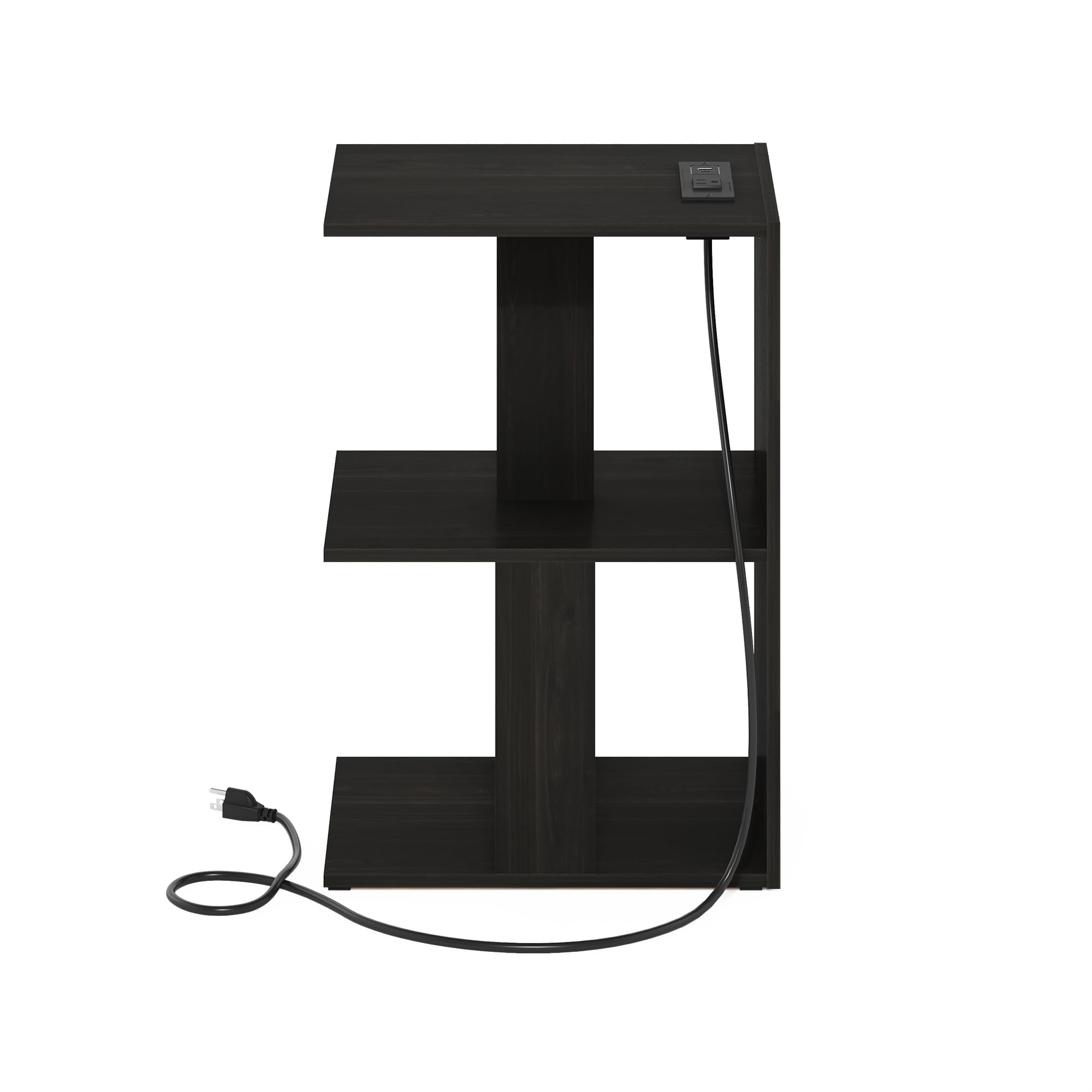 Furinno Boyate Open Storage Sofa Side Table, End Table with USB and Type-C Charging Port, Espresso