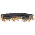 vidaXL 11-Piece Outdoor Patio Lounge Set with Dark Gray Cushions, Bamboo Material, Includes Modular Sofas, Footstool, Table, Farmhouse Style for Garden and Balcony