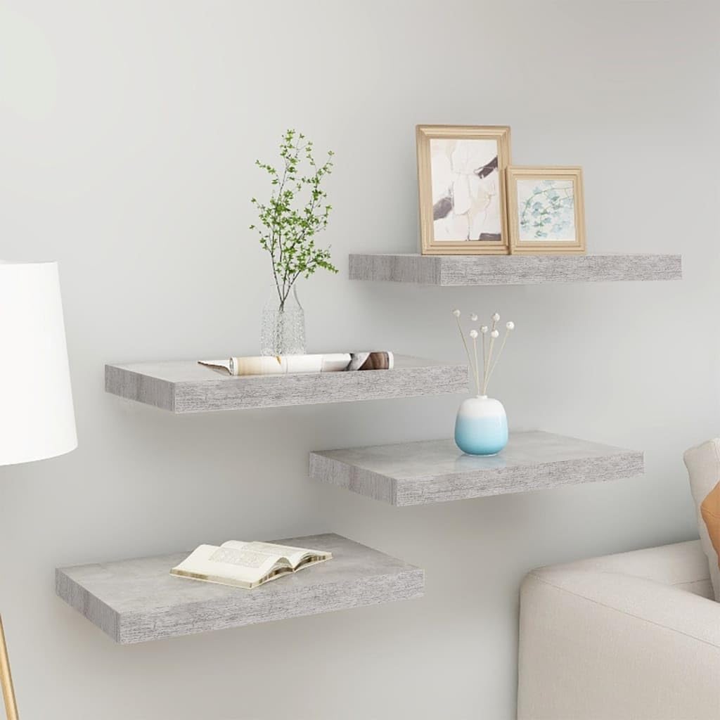 SKM Floating Wall Shelves 4 pcs Concrete Gray 19.7&quot;x9.1&quot;x1.5&quot; MDF