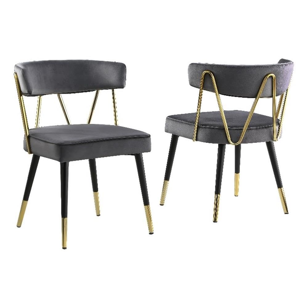Best Master Furniture Meyer Velvet Side Chair with Gold Accents (Set of 2) Grey/Gold