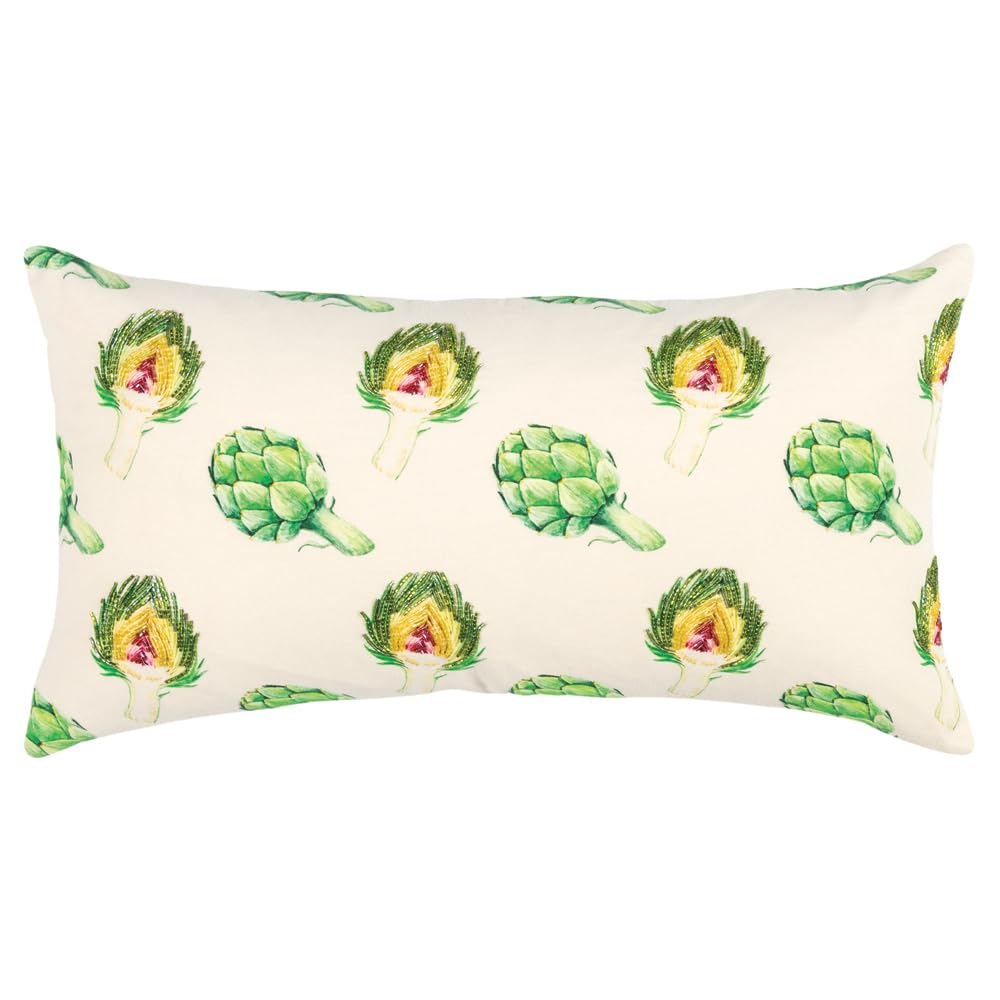 Rizzy Home 14&quot; x 26&quot; Down Filled Pillow with Cotton Duck Cover-Green