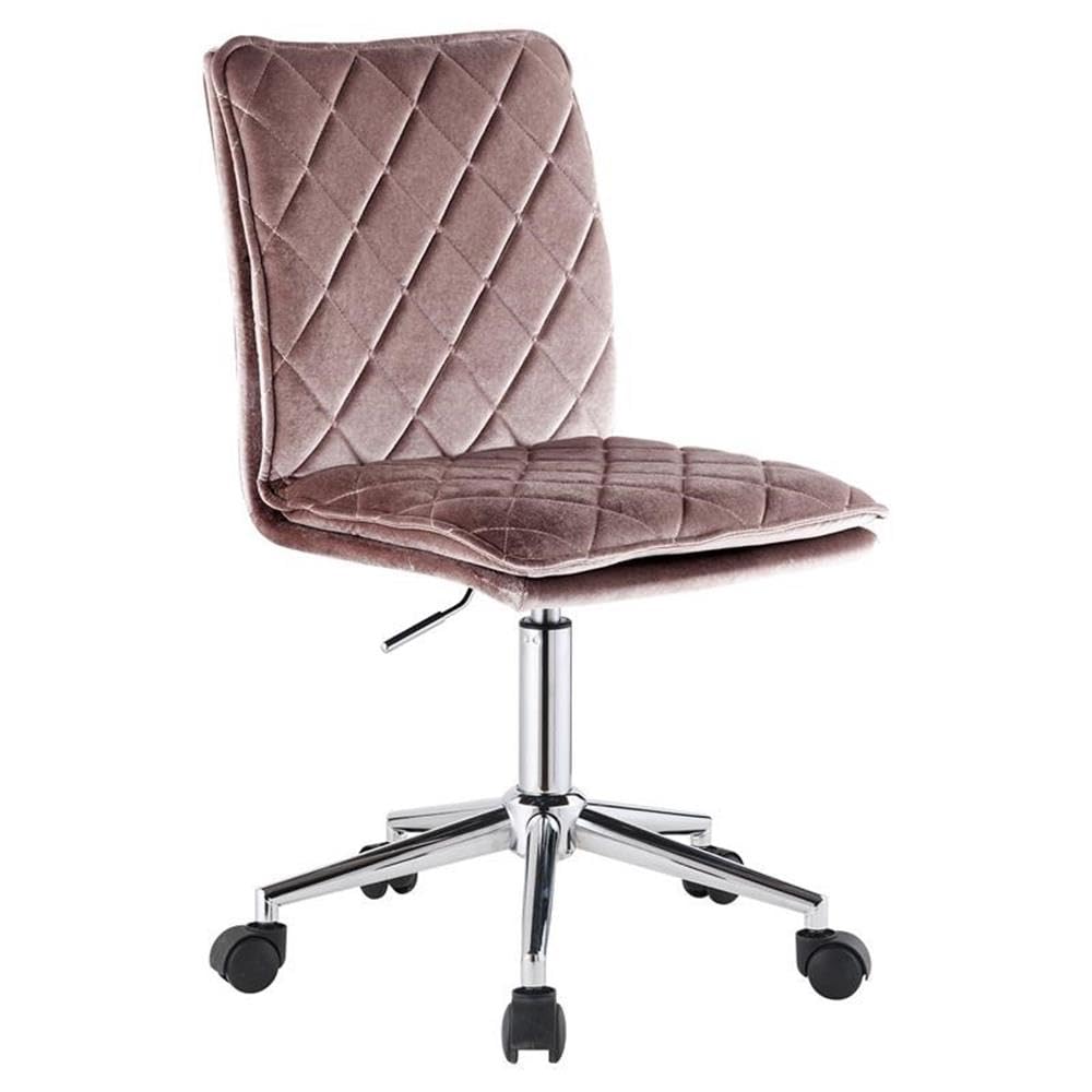 Acme Aestris Tufted Velvet Armless Office Chair with Swivel Seat in Pink