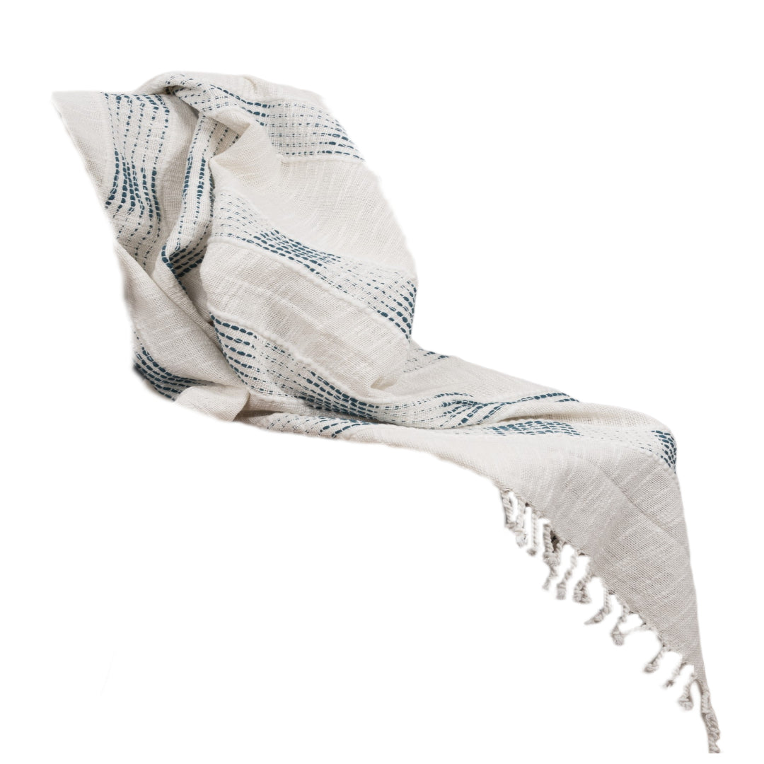 Gray Woven Cotton Throw Blanket With Fringe