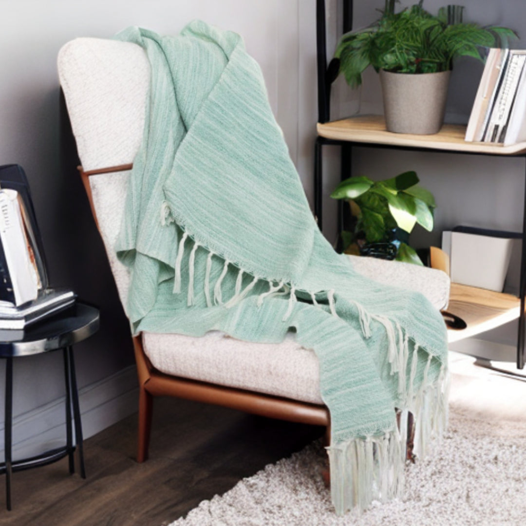 50' X 60' Aqua Woven Poly Pet Abstract Stripe Throw Blanket With Tassels
