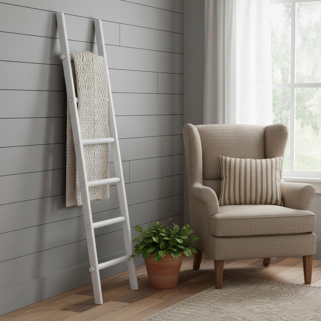 76 White Six Step Solid Wood Decorative Ladder