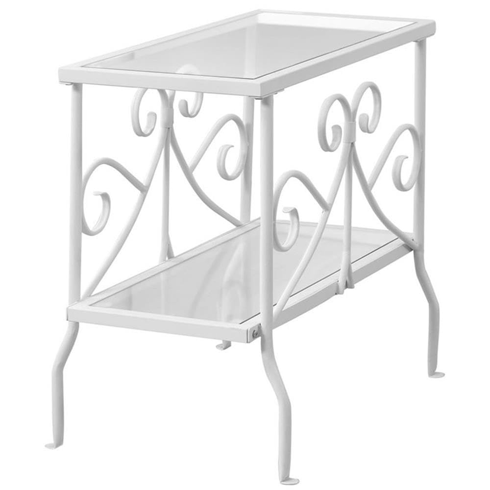 Monarch Specialties I Metal Accent Table with Tempered Glass, White
