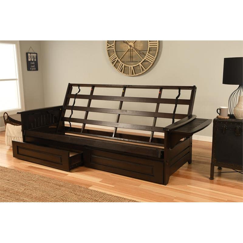 Kodiak Furniture Phoenix Queen Espresso Wood Storage Futon-Thunder Gray Mattress