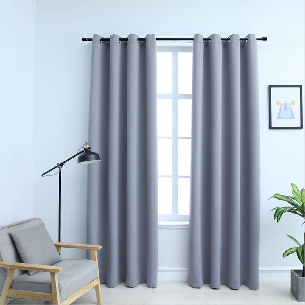 Vidaxl Blackout Curtains With Rings - Gray - 54&quot;X95&quot; - Fabric Material - Ideal For Living Room, Bedroom, Office - Machine Washable - Blocks Up To 95% Light