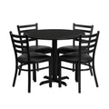 Flash Furniture Carlton 36'' Round Black Laminate Table Set with X-Base and 4 Ladder Back Metal Chairs - Black Vinyl Seat