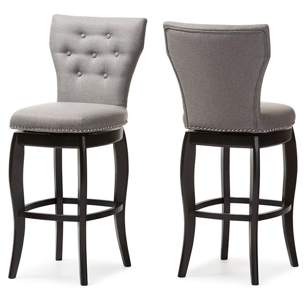 Baxton Studio Leonice Grey Fabric Upholstered Button-Tufted Swivel Barstool (Set Of 2), 29&quot;, Gray