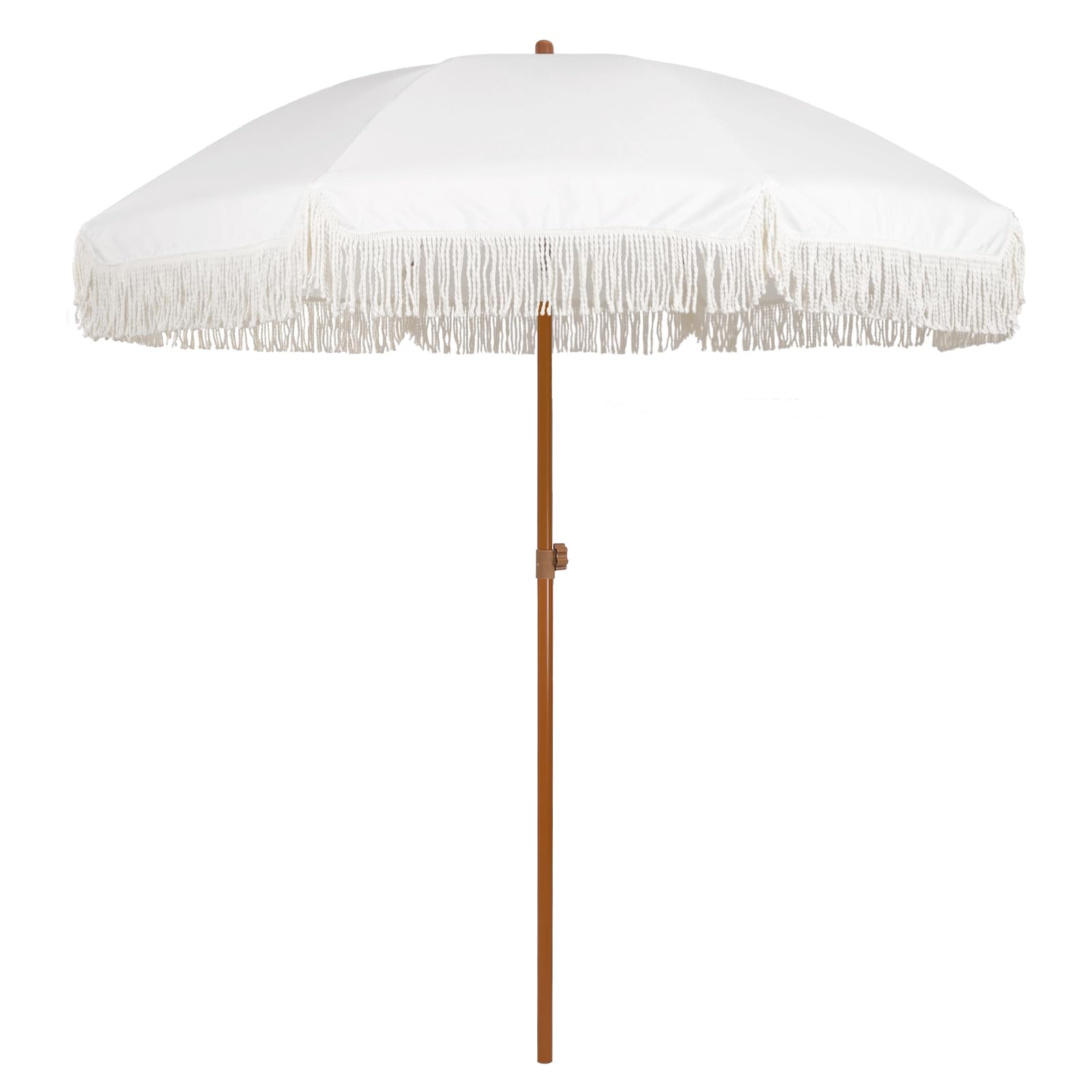 Ammsun 7Ft Patio Umbrella With Fringe Outdoor Tassel Umbrella Upf50+ Premium Steel Pole And Ribs Push Button Tilt,White Cream