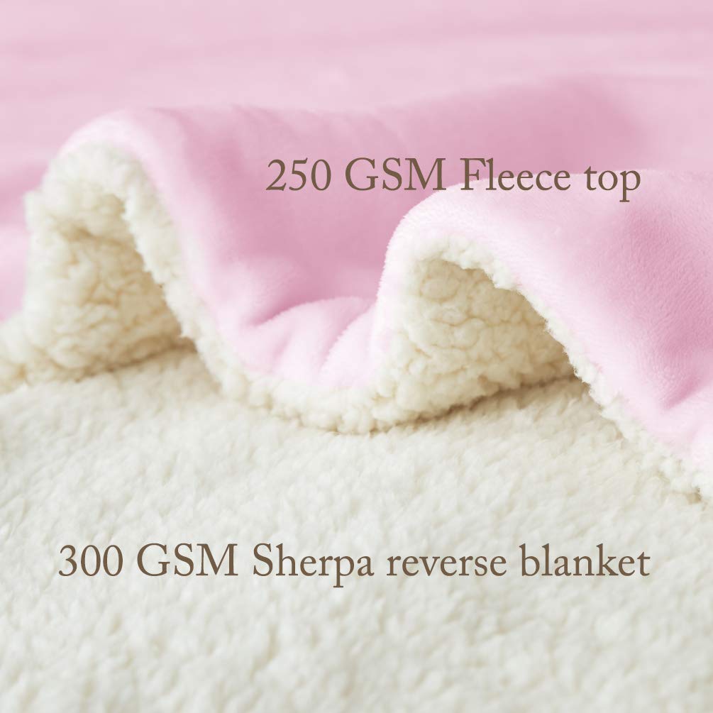 Lbro2M Sherpa Fleece Bed Blanket Queen Size Super Soft Fuzzy Plush Warm Cozy Fluffy Microfiber Couch Throw Velvet Double Reversible Luxurious Blankets,Pink