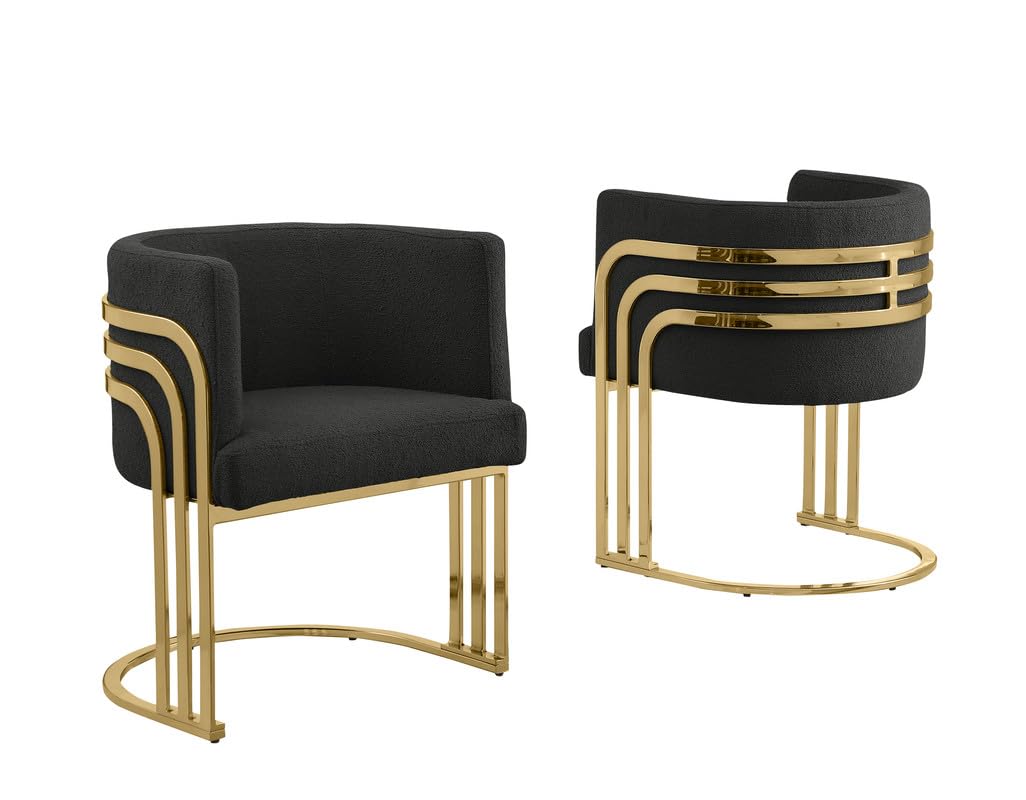 Best Quality Furniture Teddy Fabric, 19" Barrel Chair, Black/Gold