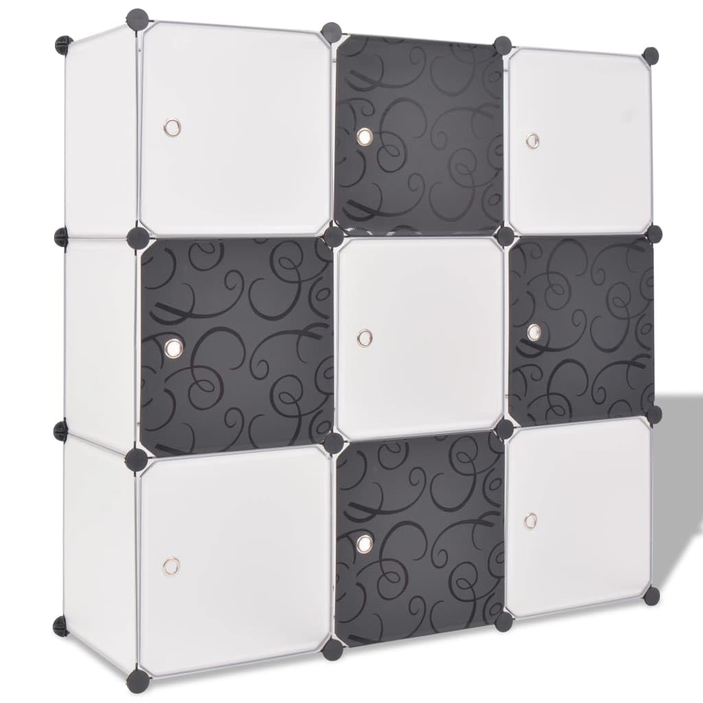 vidaXL Stylish Multifunctional Storage Cube Organizer - 9 Compartments - PP Film and Chrome-Plated Steel Wire - Easy-to-Assemble - Black and White