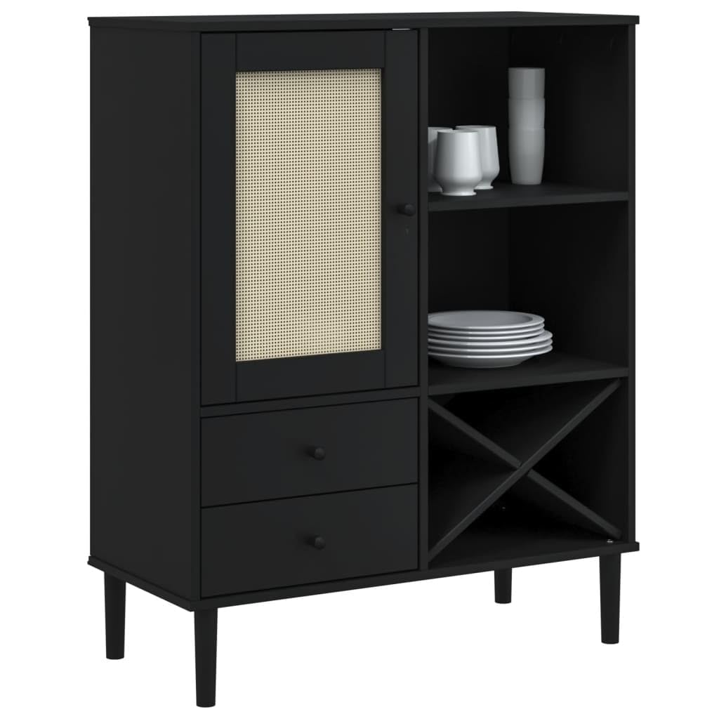 vidaXL Highboard Storage Side Cabinet SENJA Rattan Look Black Solid Wood Pine
