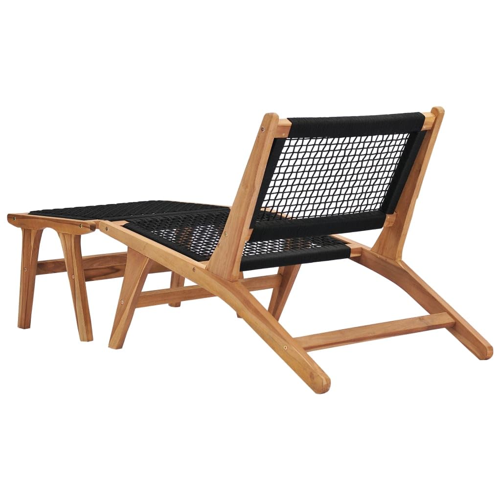 vidaXL Outdoor Comfortable Sun Lounger with Detachable Footrest, Solid Teak Wood with Unique Rope Design, Durable and Weather Resistant