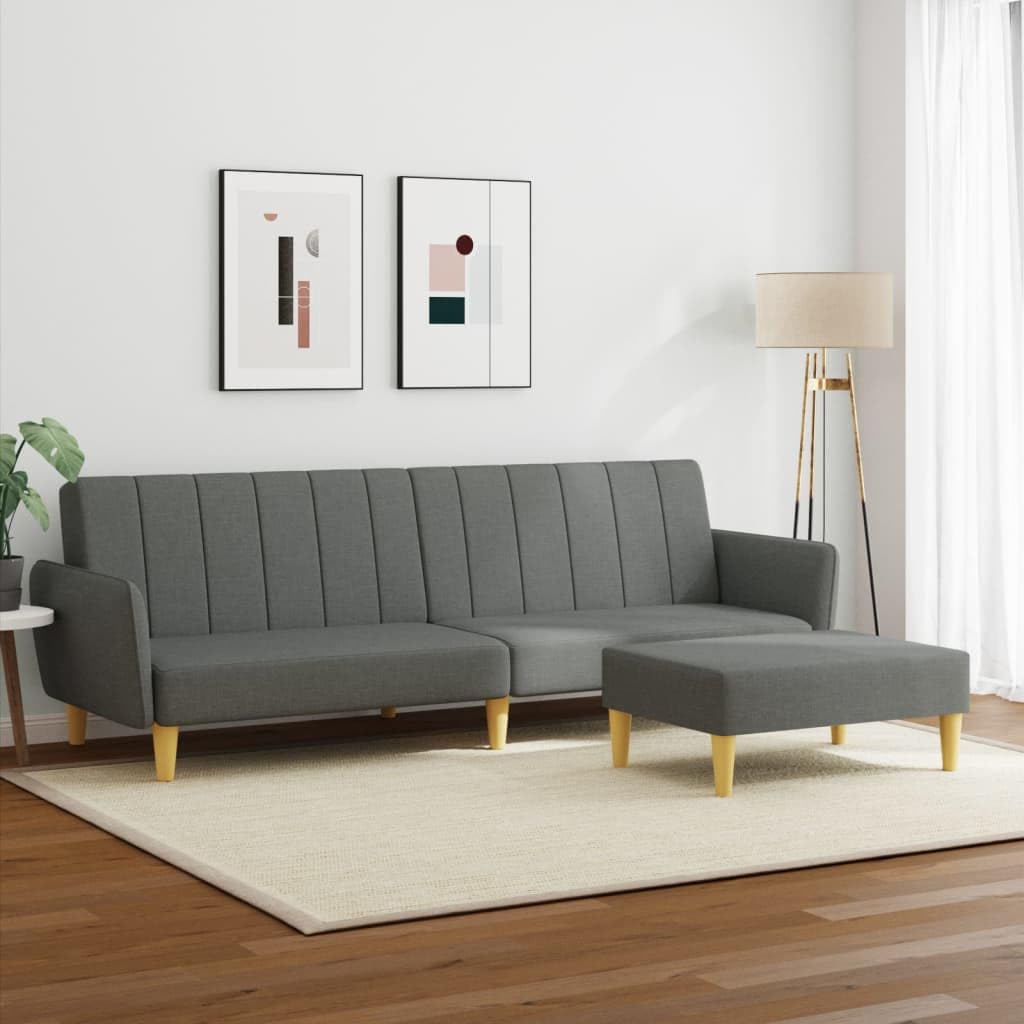 vidaXL 2 Seater Sofa Bed with Stool Dark Grey Fabric, 3216247