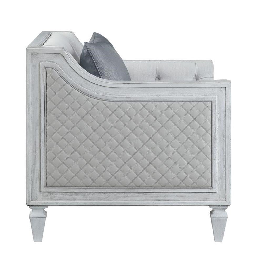 Acme Katia Loveseat in Gray Linen Fabric and White Finish