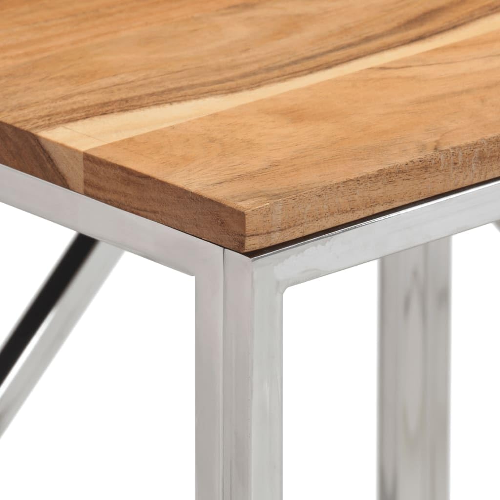 vidaXL Silver Stainless Steel/Solid Acacia Wood Console Table - Modern Hallway/Sofa Table for Living Room, Entryway, Office - 35.4"x15.7"x27.6"