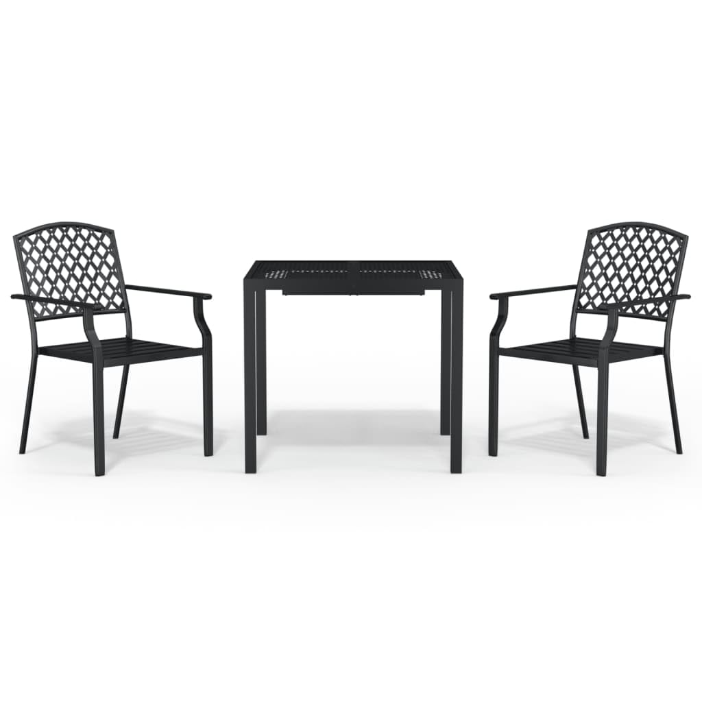 vidaXL Anthracite Steel Patio Dining Set, Including a Stable Table and Stackable Chairs with Armrests for Outdoor Garden, Porch and Balcony