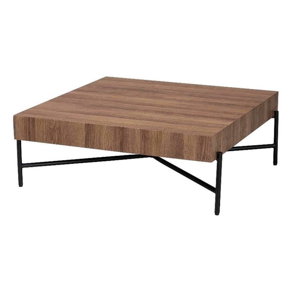 Baxton Studio Savion Modern Industrial Walnut Brown Finished Wood and Black Metal Coffee Table MDF/Metal/Walnut Brown/Black