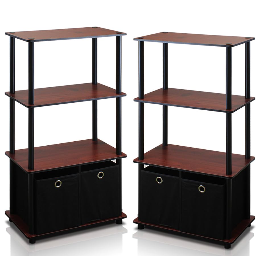 Furinno Go Green 4-Tier Multipurpose Storage Shelf with Bins, Set of 2, Dark Cherry