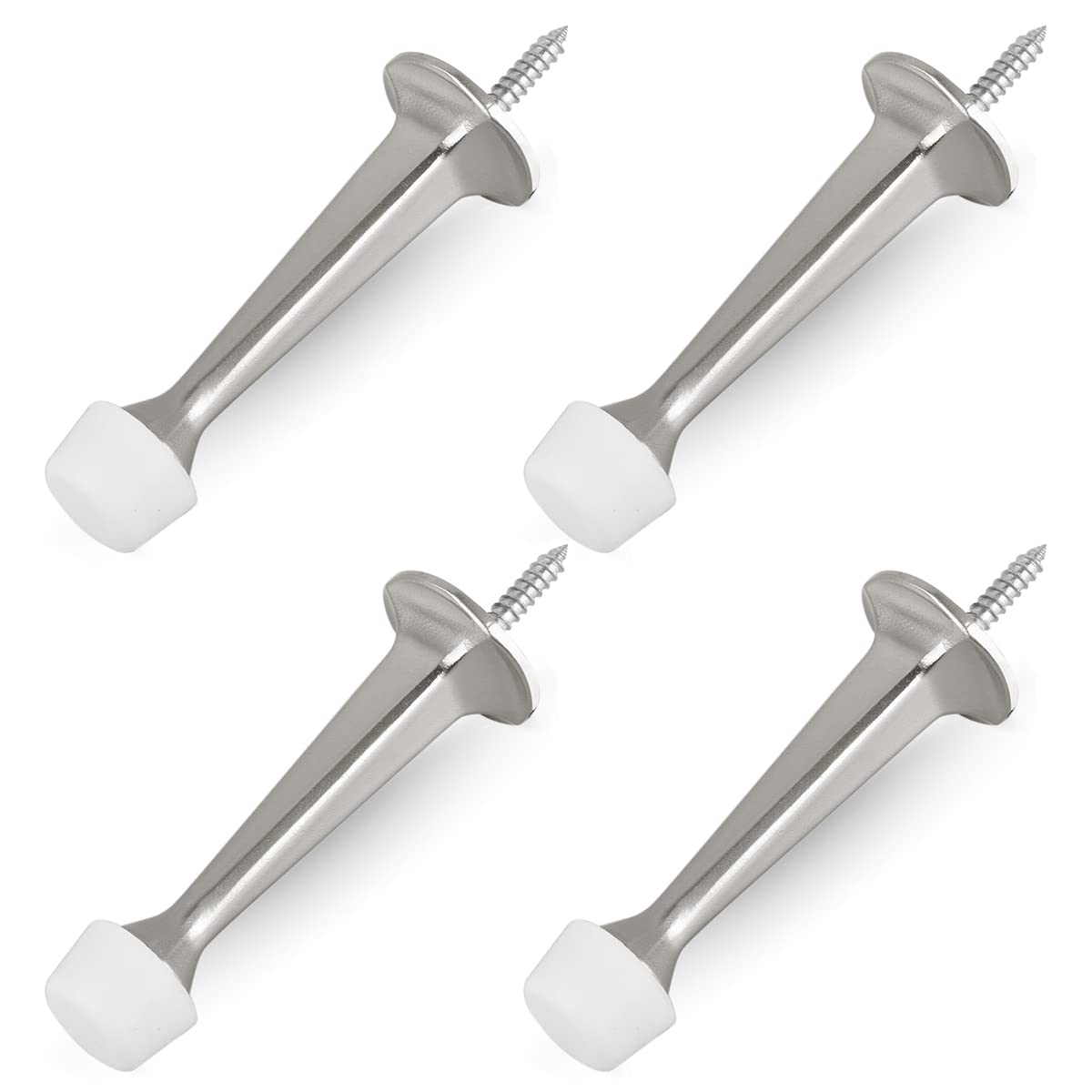Homotek 4 Pack Heavy Duty Solid Rigid Door Stop With Soft Rubber Tip, Zinc Die Cast Door Stopper Protect Wall & Door, Satin Nick