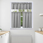 3Pc Set Solid Faux Silk Lined Blackout Rod Pocket Small Kitchen Window Curtain With Valance (K3) (Silver Gray)