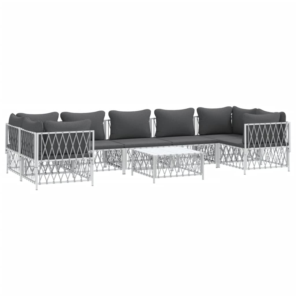 vidaXL 8 Piece Patio Lounge Set with Cushions White Steel