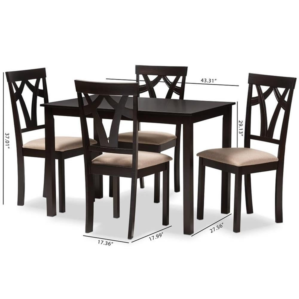 Baxton Studio Sylvia Modern and Contemporary Espresso Brown Finished and Sand Fabric Upholstered 5-Piece Dining Set