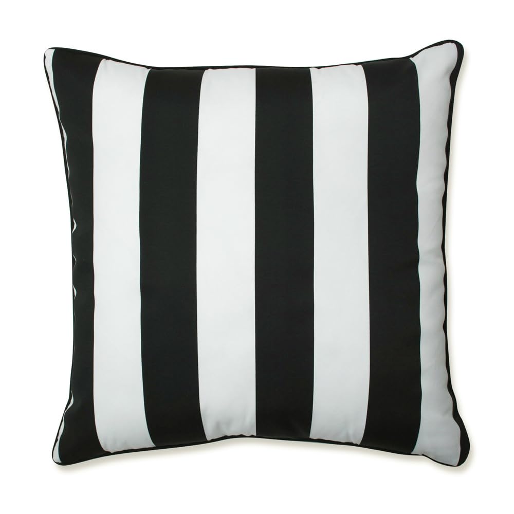 Pillow Perfect Stripe Indoor/Outdoor Accent Throw Pillow, Plush Fill, Weather, And Fade Resistant, Floor - 25' X 25', Black/Wh