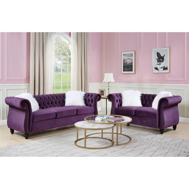 Acme Thotton Sofa with 2 Pillows in Purple Velvet