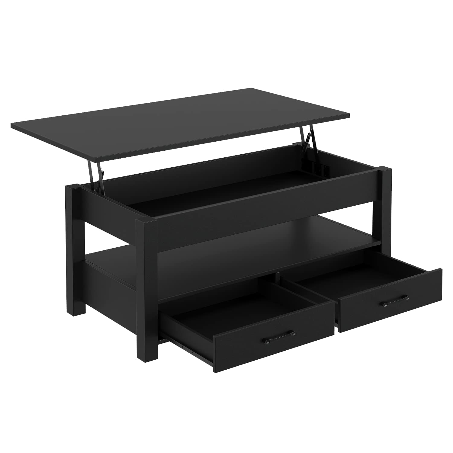 Rolanstar Coffee Table, 47' Lift Top Coffee Table With Drawers And Hidden Compartment, Retro Central Table With Wooden Lift Tabletop, For Living Room,Black