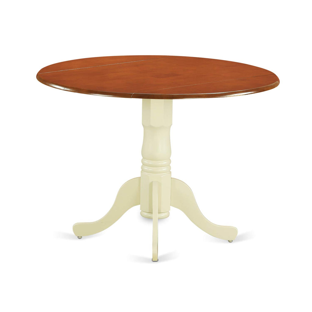 East West Furniture DLDO5-BMK-W Dublin 5 Piece Kitchen Set for 4 Includes a Round Room Table with Dropleaf and 4 Dining Chairs, 42x42 Inch, Buttermilk & Cherry