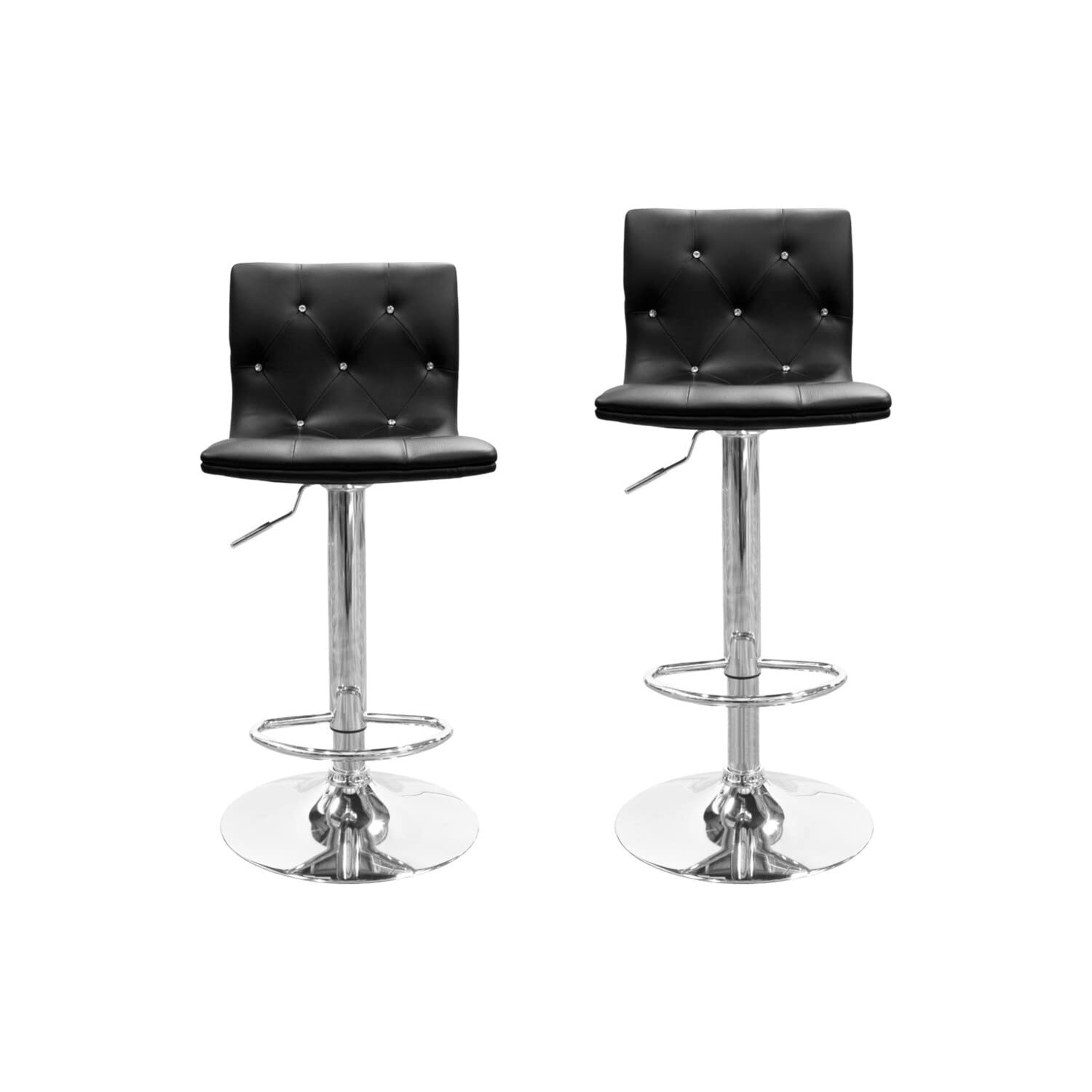Best Master Modern Swivel Bar Stool With Crystal/Tufted Look In Black (Set Of 2)