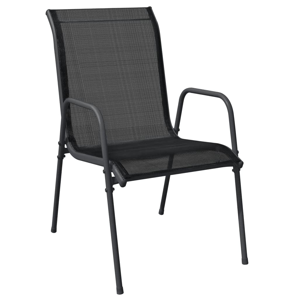 vidaXL 7 Piece Outdoor Dining Set- Black Powder-Coated Steel Frame with Textilene Chairs and Tempered Glass Tabletop for Garden and Patio