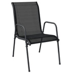 vidaXL 7 Piece Outdoor Dining Set- Black Powder-Coated Steel Frame with Textilene Chairs and Tempered Glass Tabletop for Garden and Patio