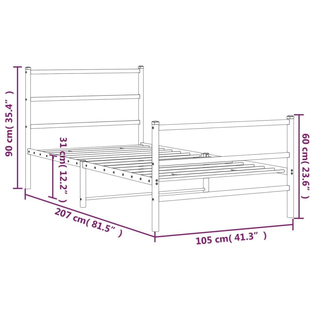 vidaXL White Metal Single Bed Frame with Headboard/Footboard for Bedroom - 39.4"x78.7" Mattress Support