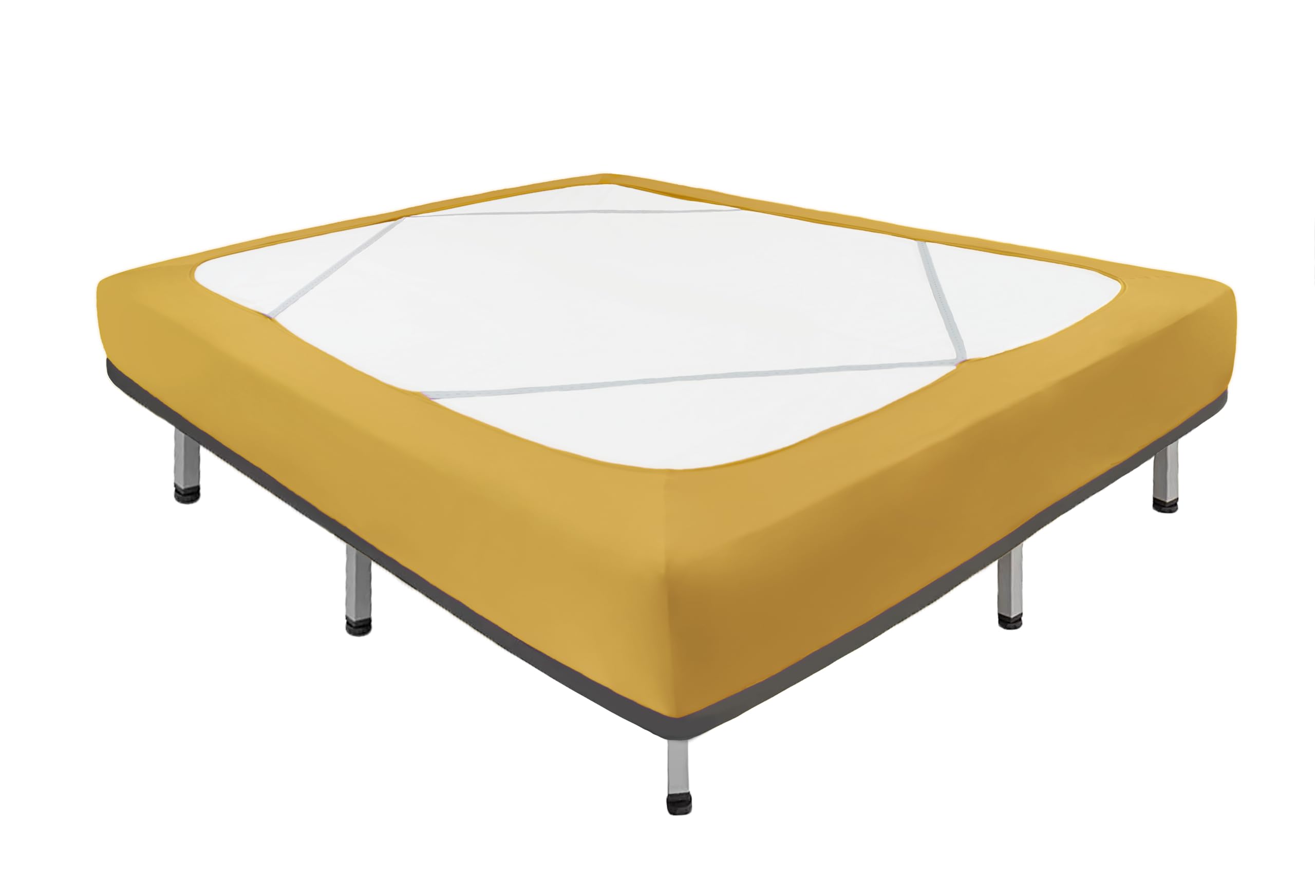 Biscaynebay Decorative Box Spring Cover Full & Full Xl Size, Gold Luxurious Jersey Knitting Stretchy Wrap Around 4 Sides Bed Skirt For Home/Hotels, Easy Fit Wrinkle & Fade Free Machine Washable