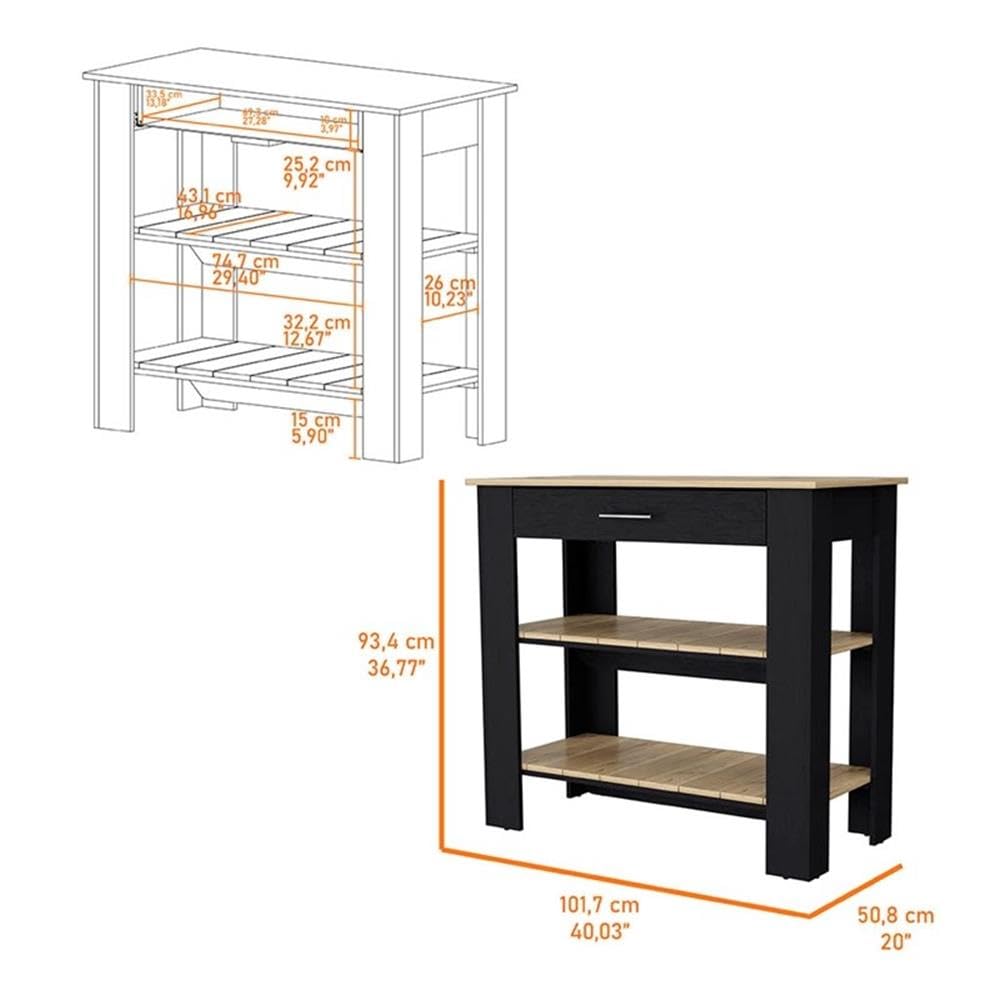 FM Furniture Brooklyn 40 Kitchen Island, Two Shelves, One Drawer